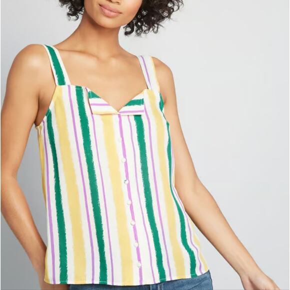 NEW Modcloth One Affogato Button Up Stripe Tank Top - Picture 2 of 12